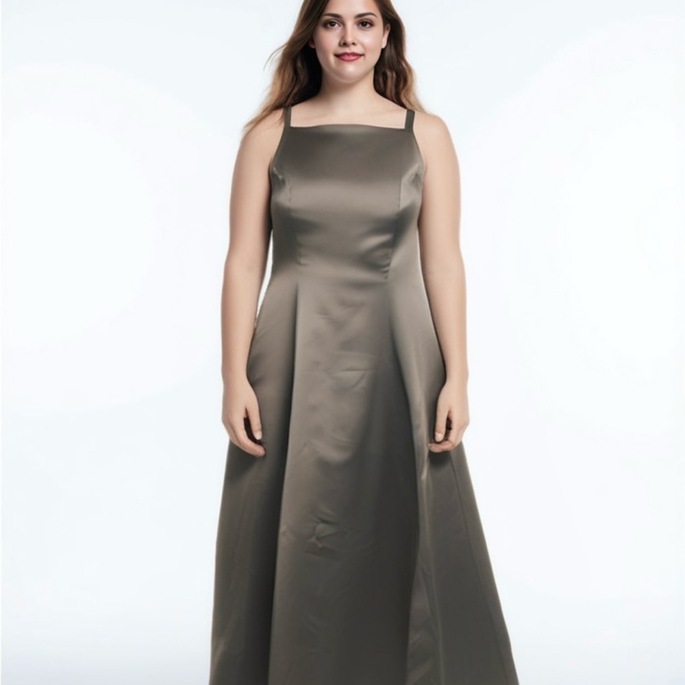 ABS Evening by Allen Schwartz Elegant Olive Green Satin Maxi Dress Size 6